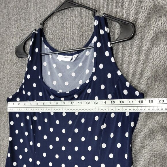 Susan Graver Dress Womens PM MP Blue White Polka Dot Sleeveless Liquid Knit Midi - Picture 5 of 12